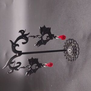 Stainless Steel Black Bat Earrings Goth Vampire Blood Red Gem Halloween